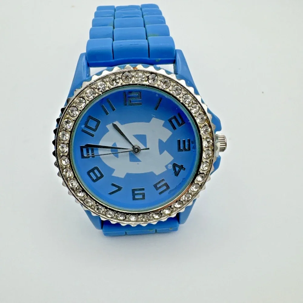 North Carolina Tar Heels Women's Watch Rhinestones Bezel Silicone‎ Needs Battery